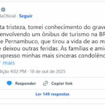 Preidente Lula se solidariza com familias de vitimas de acidente de ônibos no Agreste de Peranmbuco