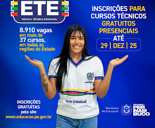 Secretaria de Educação de Pernambuco abre mais de 8,9 mil vagas para cursos técnicos gratuitos